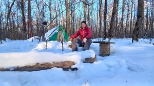 Лыжный поход в шалаш. В лесу у костра, затем с печкой в шалаше