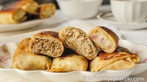 Блинчики с тремя видами начинок: мясо, курица, ветчина+сыр