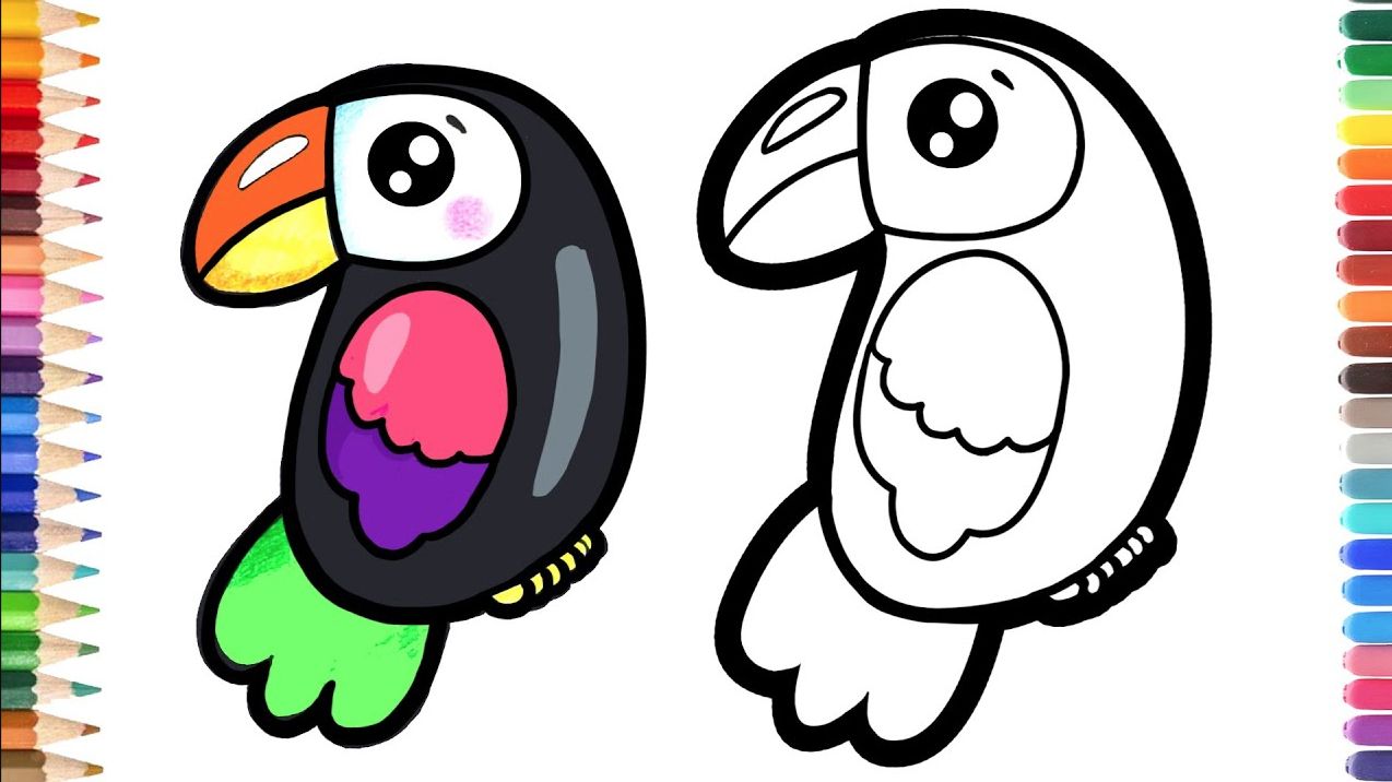 Как нарисовать тукана. Простой рисунок птицы для детей. смотреть онлайн