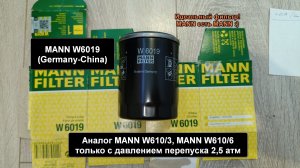Распил масляного фильтра MANN W6019 (Germany-China). Аналог MANN W610/3