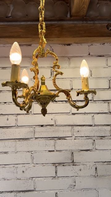 Старинная бронзовая люстра на 3 свечи 20755