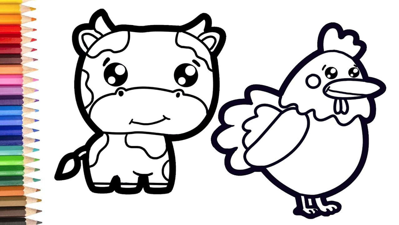 Как нарисовать ПЕТУХА и КОРОВУ для детей / Простой рисунок и раскраска КОРОВЫ и ПЕТУХА для детей смотреть онлайн