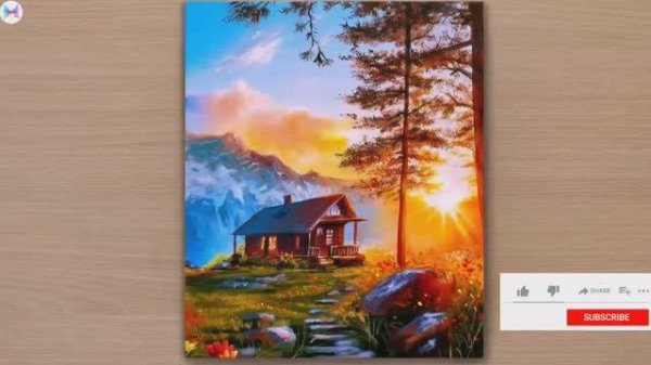 Одинокий домик в лучах заката / Продвинутый урок акриловой живописи