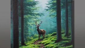 Лесной пейзаж с оленем / Урок акриловой живописи