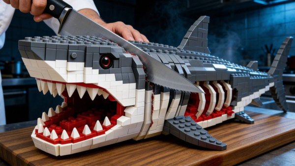 Готовим огромную акулу из лего. Мультик про морских монстров