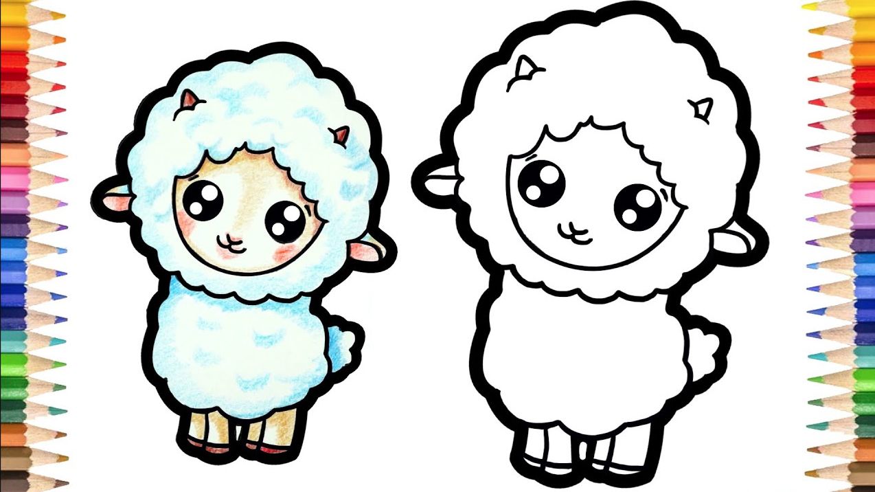 Как нарисовать овечку. Простой рисунок и раскраска милой овечки. смотреть онлайн