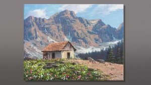 Нарисуем акрилом пейзаж с домиком в горах / Продвинутый урок акриловой живописи