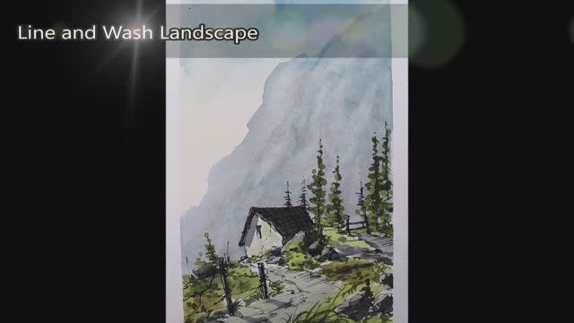 🍿 Line and Wash Landscape,a full scene in Real Time Watercolor By Nil Rocha