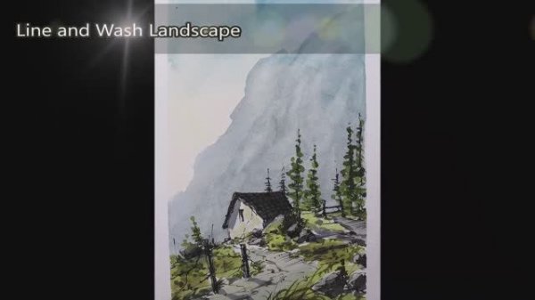 🍿 Line and Wash Landscape,a full scene in Real Time Watercolor By Nil Rocha