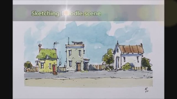 📹 Sketching Doodle scene Line and wash watercolor by Nil Rocha