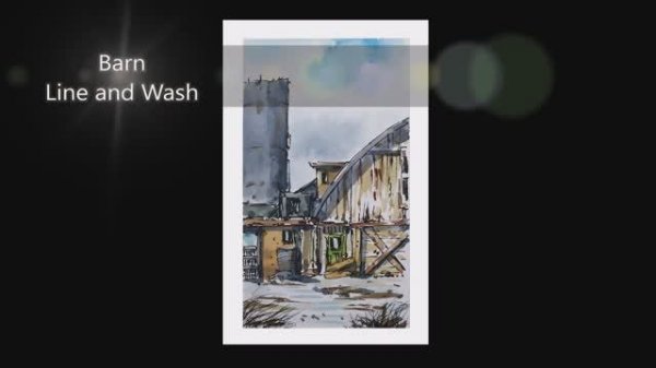 Barn in line and wash Full Real time watercolor drawing and paint By Nil Rocha