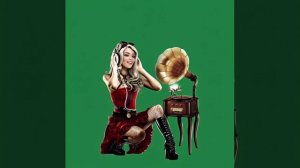 Дама слушает музыку хромакей