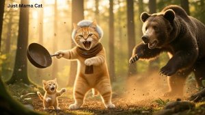 Гигантский медведь напал на котенка 😱 — Но то, что сделает бабушка-кошка дальше, вас шокирует 🐻🐾