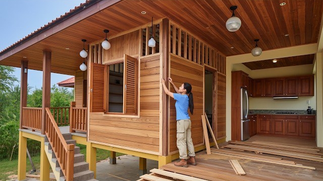 Талантливая девушка построила свою самодостаточную деревянную виллу за два года. Бушкрафт смотреть онлайн