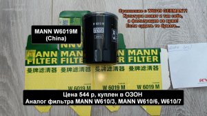 Распил масляного фильтра MANN W6019M (China). Аналог MANN W610/3