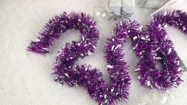 Мишура МОРОЗКО, 95 мм х 2 м, цвет - сиреневый с серебром, M0804