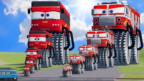 Большие и маленькие двойные колеса-монстры: Автобус Молния Маккуин против пожарной машины Маккуин |