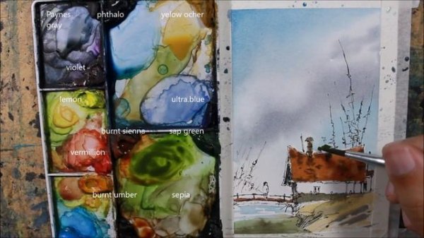 📹 Line and Wash landscape in Full Real Time Watercolor crooked lines By Nil Rocha