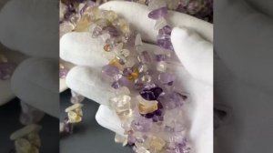 Аметист лавандовый, цитрин обл., горный хрусталь крошка галтовка 6-13 мм