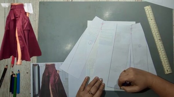 Моделирование. Расклешенная юбка с карманами и запахом в талии. Выкройка № 1964.