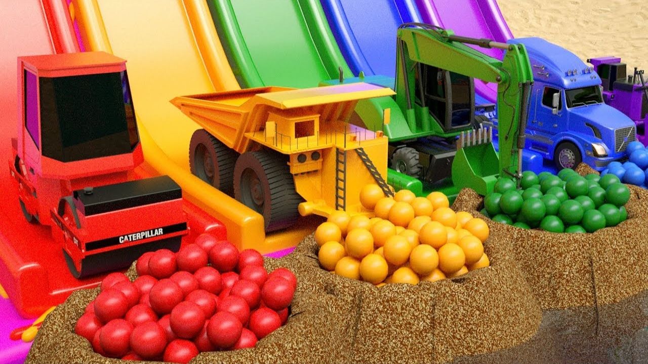 Гигантская строительная техника с волшебной горкой, шаром-вулканом и машинкой-вулканом для детей