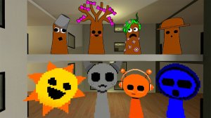 Спрунки Пиксель Хотят Спастись От Дерева с Разными