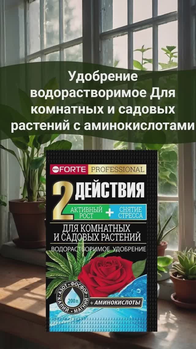 Удобрение водорастворимое  2 в 1 для комнатных растений с аминокислотами #комнатныерастения