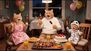 Джинджер и мама-кошка устраивают сюрприз на день рождения папе-коту, а потом идут гулять вместе