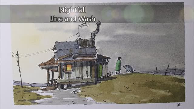 📹 Line and wash nightfall scene in full real time watercolor by Nil Rocha смотреть онлайн