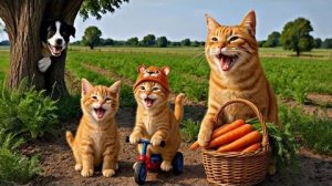 Очаровательная кошачья семья собирает морковь вместе | Мама Кошка и котята