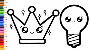 Как нарисовать КОРОНУ и ЛАМПОЧКУ для детей / Рисунок и раскраска короны и лампочки