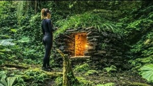 Построила убежище из камня в одиночку в тропическом лесу. Бушкрафт