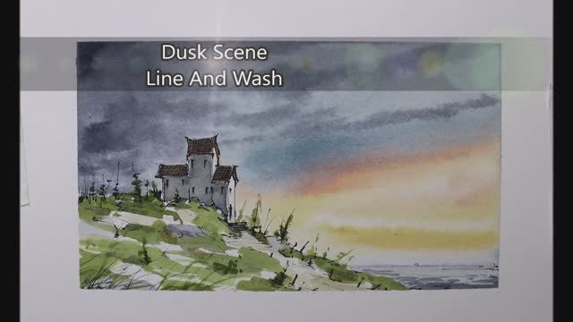 🍿 Dusk Scene Line and Wash crooked lines and watercolor in Full Real time.Nil Rocha