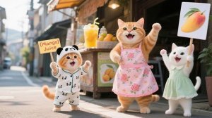 Джинджер и его друг пытаются помочь кошке-маме продать манговые продукты Смешные видео с кошками