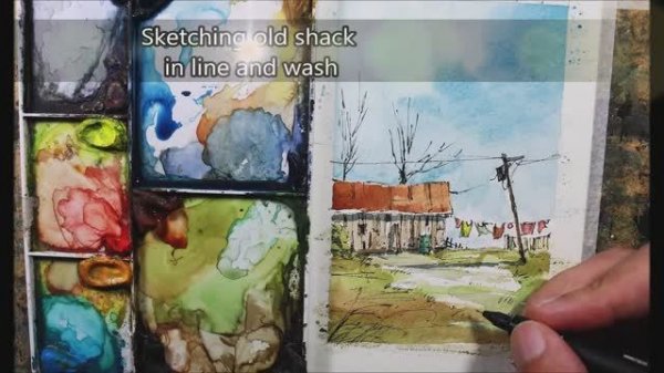 📹 Fast Sketching old shack In full Real Time Line And Wash by Nil Rocha