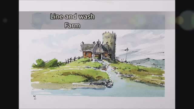 📹 How to Draw and paint Farm ,easy style crooked lines watercolor By Nil Rocha смотреть онлайн