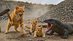 Отважная мама-кошка 🐱 Спасает котят от нападения гиппопотама в Каменистом дворике!