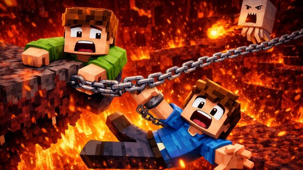 МЕНЯ С ДРУГОМ СВЯЗАЛИ ЦЕПЬЮ В МАЙНКРАФТЕ!