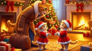 Рыжий котенок продает пончики в качестве рождественского подарка для папы