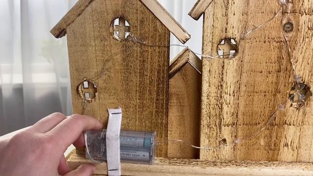 Декоративное интерьерное украшение ДОМИКИ КЕМПТЕНА с подсветкой, дерево, 29 см, ACW007620-1