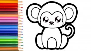 Как нарисовать ОБЕЗЬЯНКУ для детей / Рисунок и раскраска ОБЕЗЬЯНКИ для детей