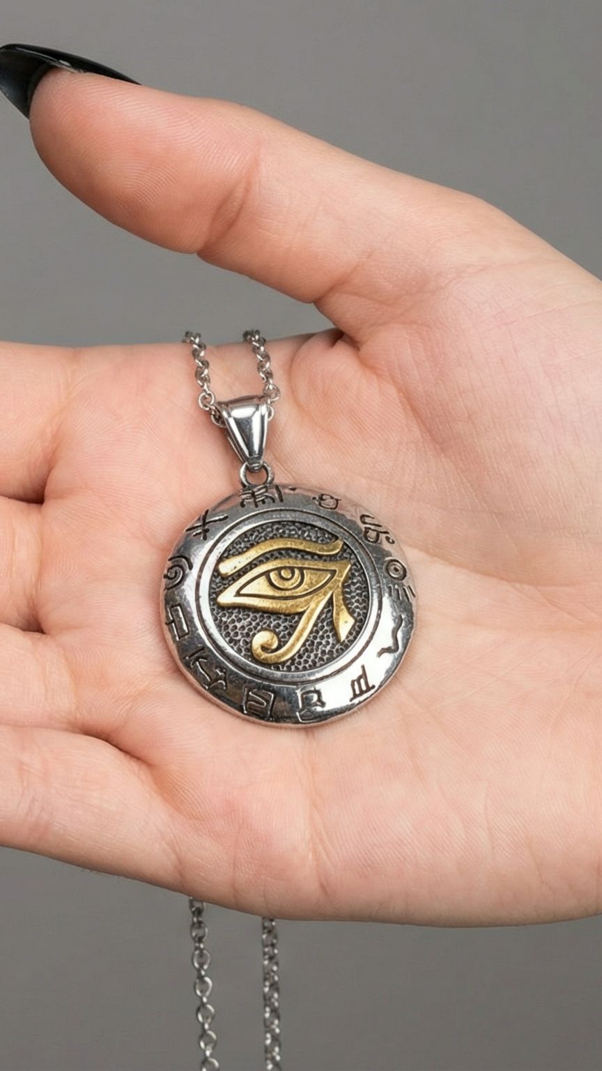 Стальной круглый кулон на цепочке "Глаз Гора" от StarfallShop