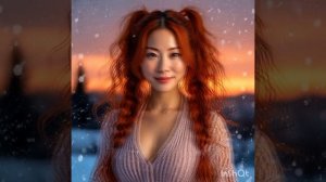 ПРЕКРАСНАЯ РЫЖЕВОЛОСАЯ ЯПОНОЧКА ЛЮБУЕТСЯ СНЕГОПАДОМ нейросеть