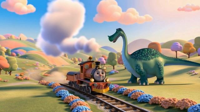 Весёлый Паровозик и Динозавр Дан 🚂🦕 Детская песенка про дружбу | Чух-чух ту-ту