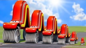 Большая и маленькая Длинная Молния Маккуин с двойными колесами-монстрами против поездов | BeamNG.Dri