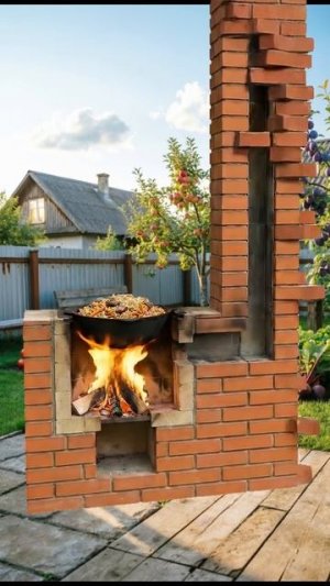 КИРПИЧНАЯ ПЕЧЬ ПОД КАЗАН С ВЫСОКИМ ДЫМОХОДОМ