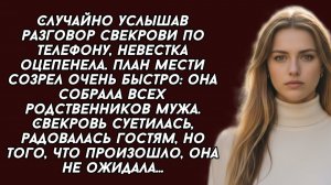 Подслушав разговор свекрови, тихоня невестка проучила наглую дамочку при всех родственников