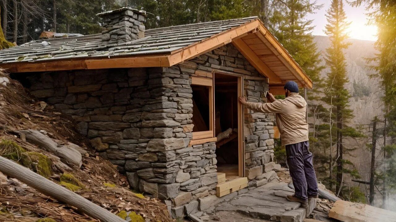 Я построил дом из камня и дерева в лесу за месяц. Бушкрафт смотреть онлайн