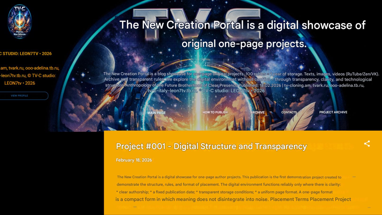 The New Creation Portal Is A Digital Showcase Of Original One-page Projects.
