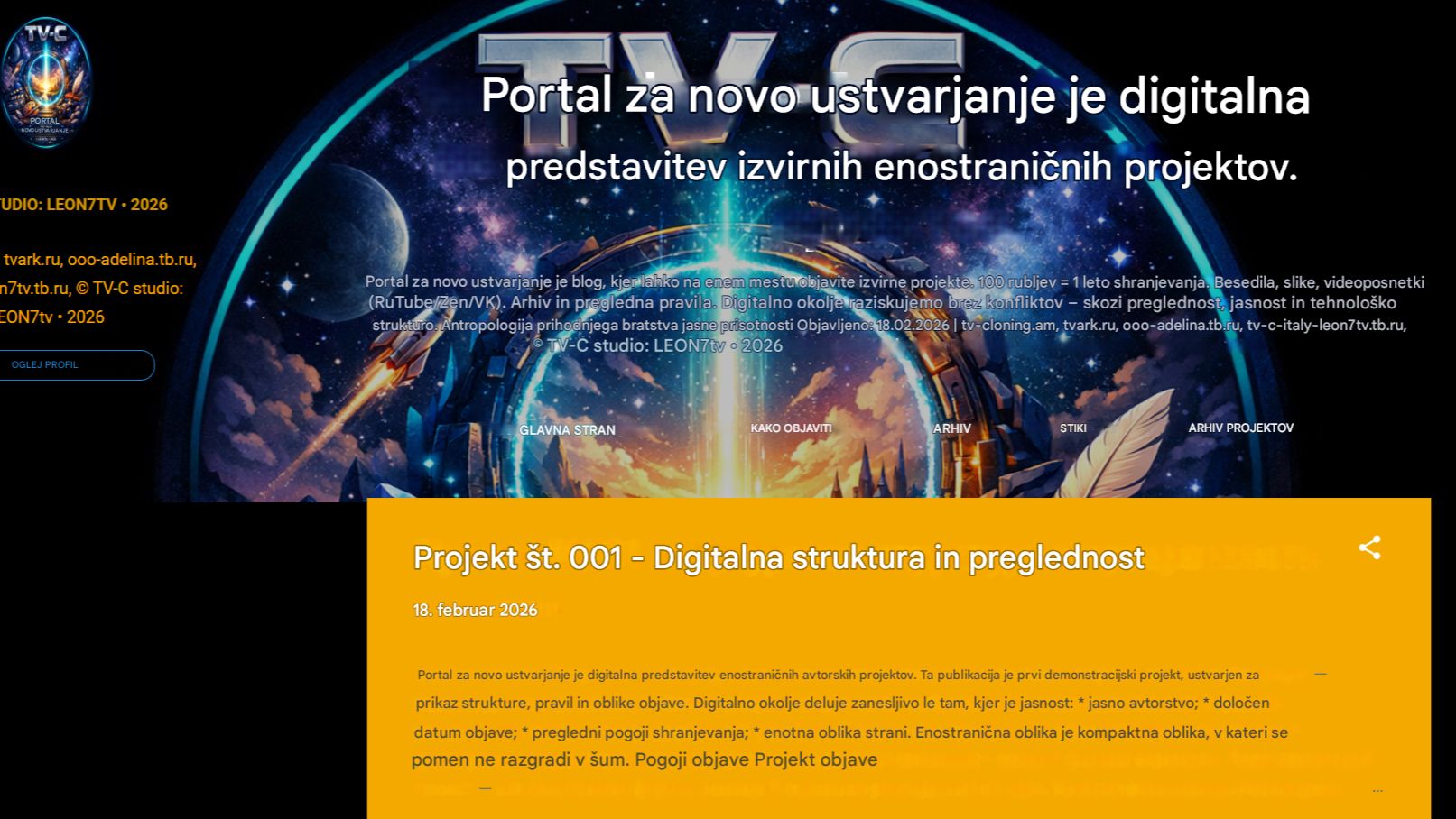 Portal Za Novo Ustvarjanje Je Digitalna Predstavitev Originalnih Enostranskih Projektov.